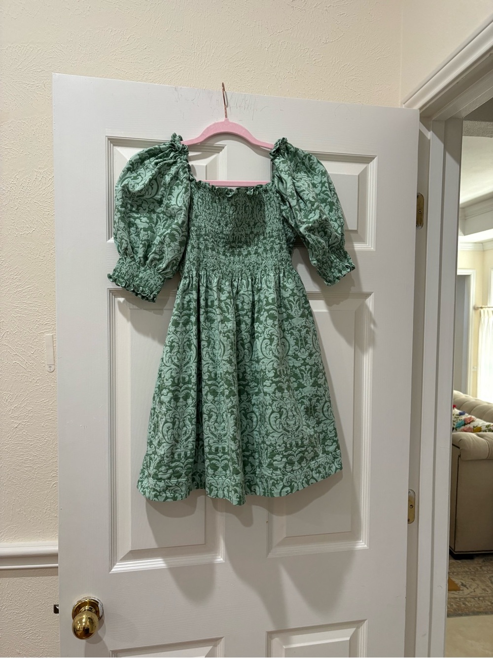 Hill House Sage Green Smocked Puff Sleeve Dress